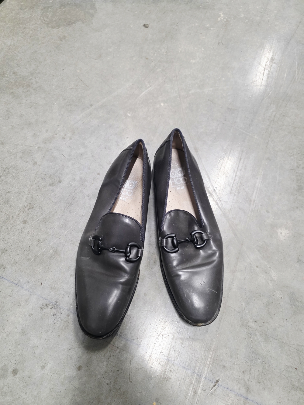 Steel Grey Leather Slip-On Loafers with Horse Bit Detail 7.5
